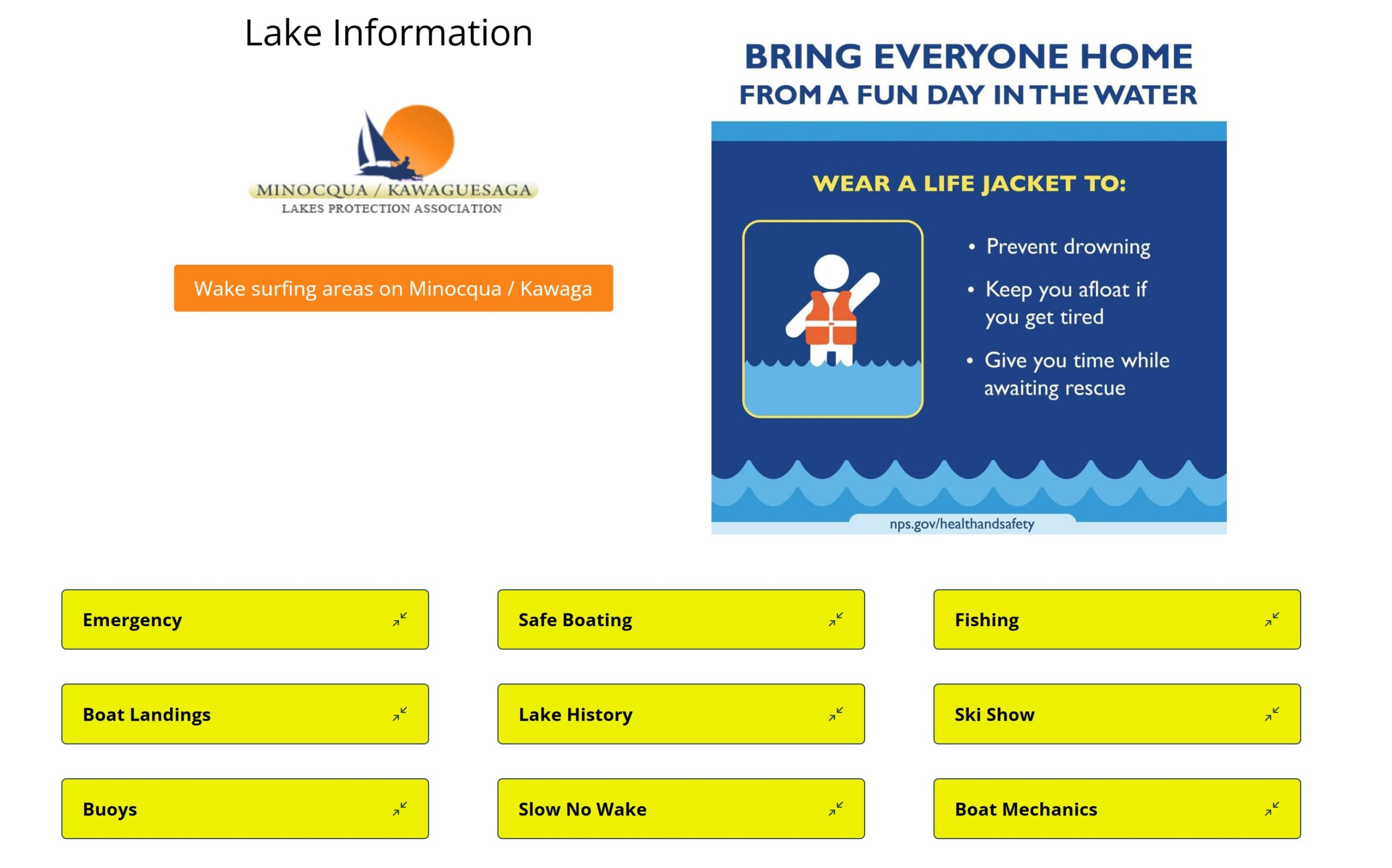 Minocqua Kawaga Lakes Protection Association Lake Information